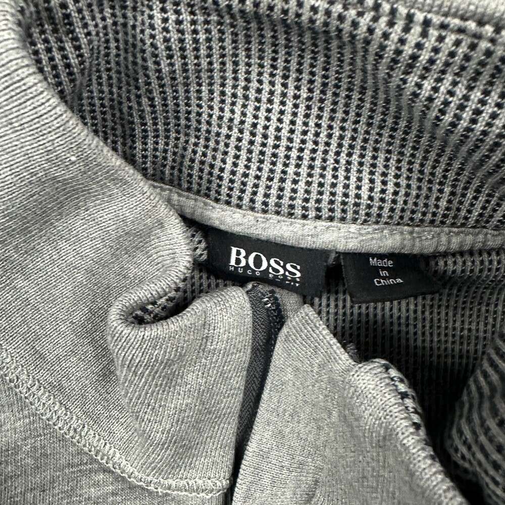 BOSS Hugo Boss Sweater Men Large Gray 1/4 Zip Elbow Patch Cotton Pullover L - Picture 5 of 11